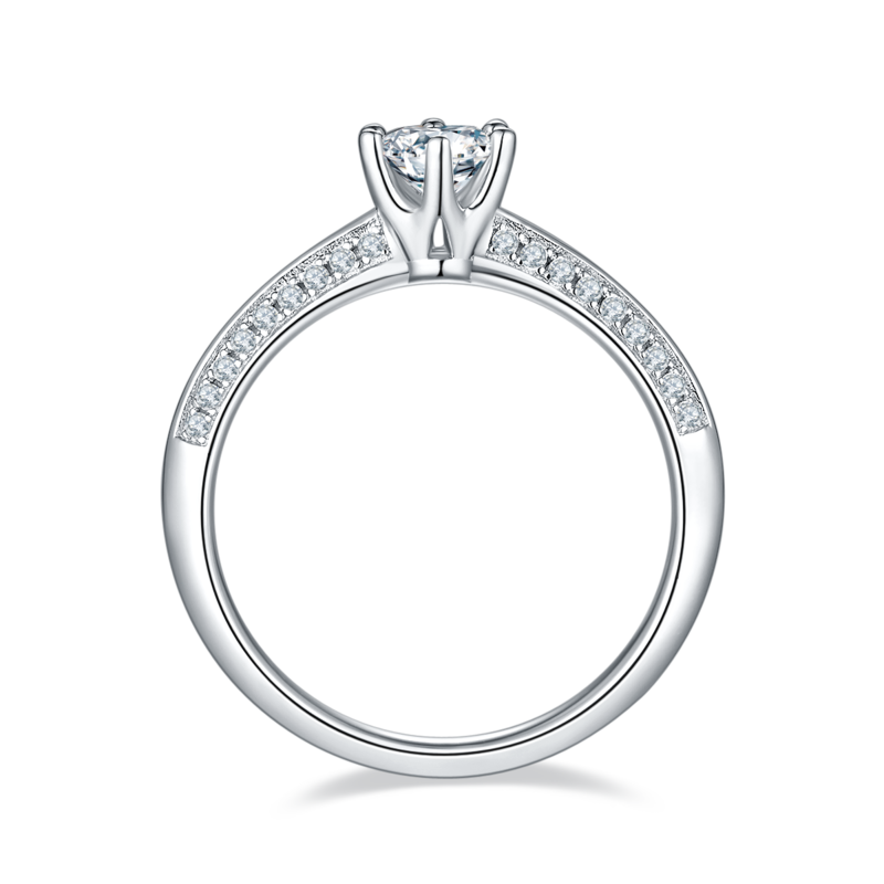 直臂豪镶半壁江山S925银镀白金MoissaniteWomen's Ring50分D级